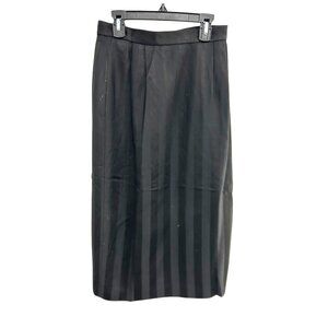 Vintage 90s Black Wide Satin Striped Long Pleated Pencil Skirt Size 6 Pockets